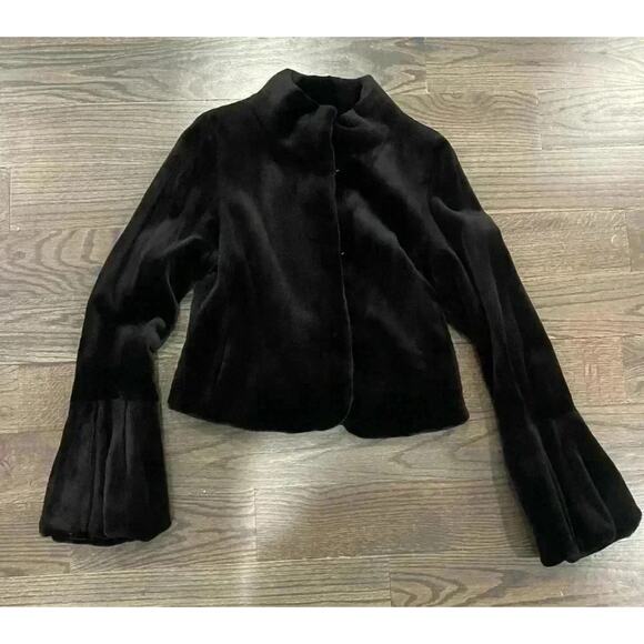 Genuine Black Sheared Mink Real Fur Luxury Coat Jacket Bell Sleeve Authentic 6 - Picture 12 of 16